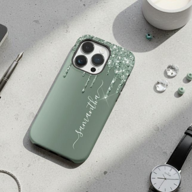 Nome Manuscrito Olhar Brilho Metálico Verde Escuro (Criador carregado)