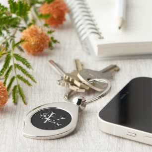 Nome Monograma Chaveiro de metal preto