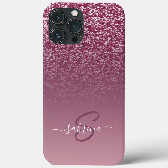 Nome Monograma da Clássica Elegante Roxo Glitter (Verso)