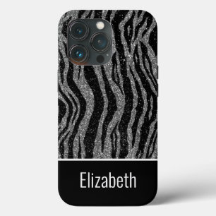 Nome Monograma  Impressão de Zebra Preto Cinza Pra