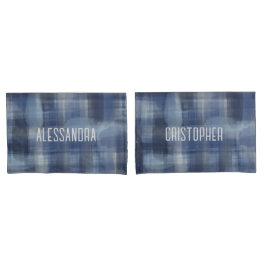 Nome monograma marinho azul aquarela xadrez tartã