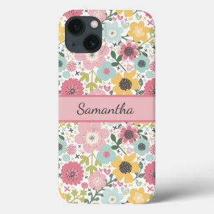 Nome Monograma Rosa Amarelo Azul Floral
