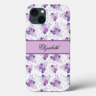 Nome Monograma Rosa Floral Elegante Roxo