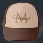 Nome Monograma Tan E Boné De Baseball Unisex Casta<br><div class="desc">Monogrammed Name Tan E Brown Unisex Baseball Boné Unisex Elegant Trendy Trucker Hat.</div>