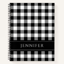 Nome Noteb Padrão Verificado de Gingham Preto e Br