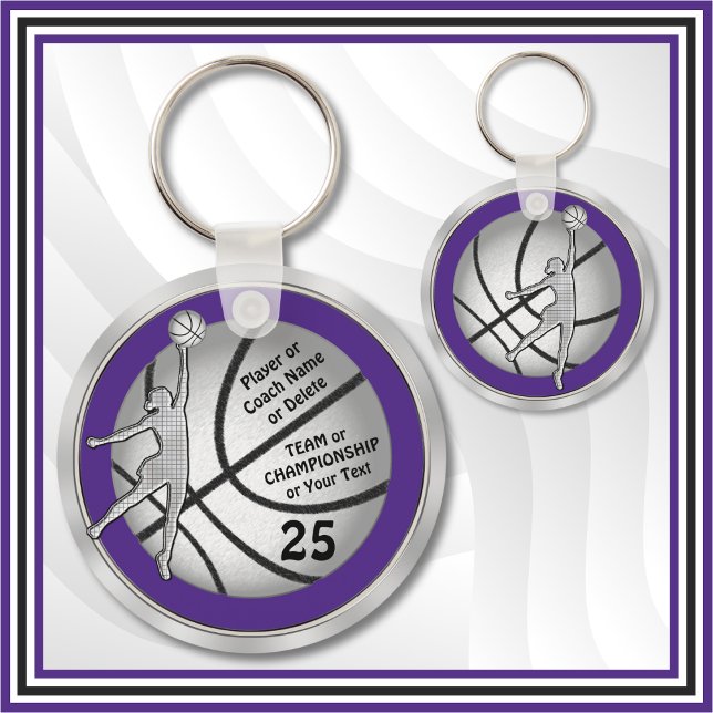 Nome, Número, Jogador, Equipe, Chaveiros de basque (Cheap, Basketball team gifts for girls. Personalised basketball keychains for her. Purple and Silver)