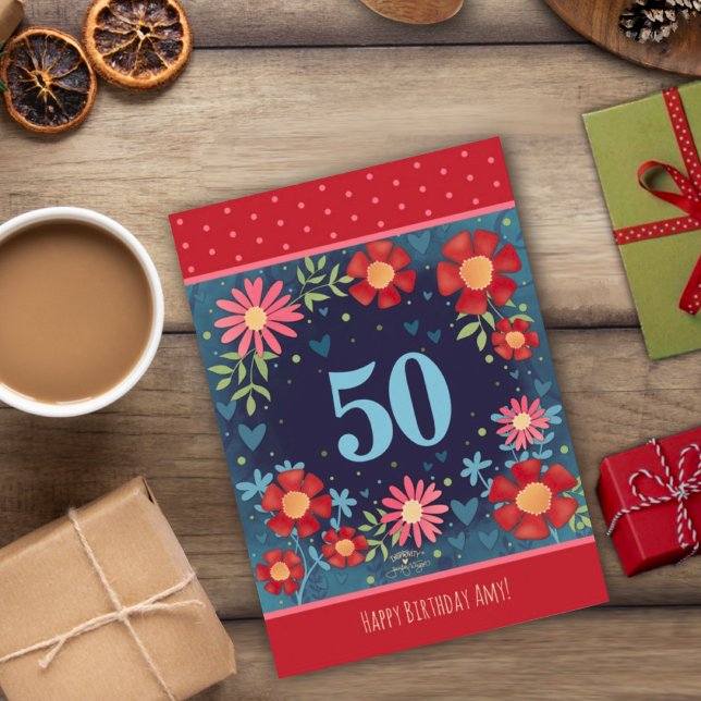 Nome Personalizado 50º Cartão Azul Azul Azul de An (Criador carregado)