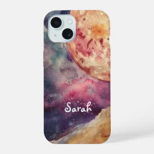 Nome Personalizado Aquarela Galáxia Cósmica & Lua