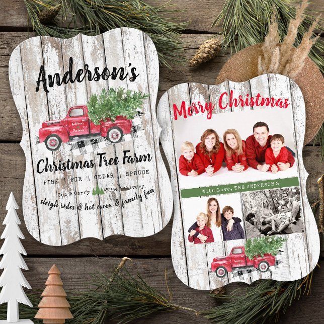 Nome Personalizado Árvore de Natal Fazenda 3 Camin (Rustic Vintage Christmas tree Farm truck Card, Bracket, Personalized Family Name, Farmhouse Chic)