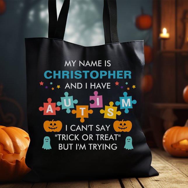 Nome personalizado Autism Halloween Candy Tote Bag (Criador carregado)