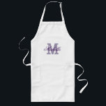 Nome personalizado avental monograma | Lavanda púr<br><div class="desc">Nome personalizado avental monograma | Lavanda púrpura. Churrasco/avental de cozinha elegante para homens,  mulheres e crianças. letra inicial da tipografia do na moda. Aromas de churrasco/cozedura em bege khaki / padrões brancos e amarelos. Versão longa e curta. Faça um para mãe,  mãe,  esposa,  tia,  avó,  filha,  namorada etc.</div>