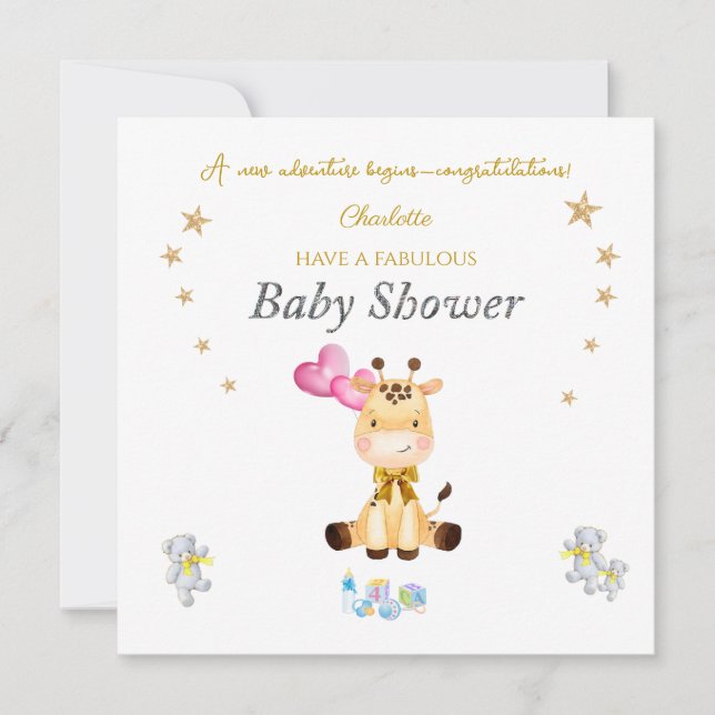 Nome personalizado Baby Giraffe balões Chá de fral (Frente)