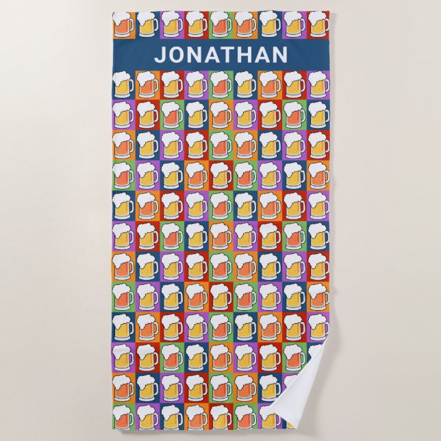 Nome personalizado BEER Pop Art toalha de praia (Frente)