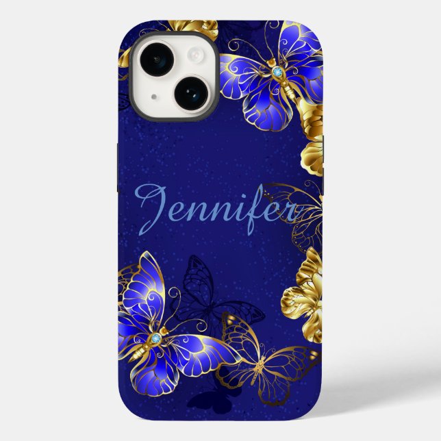 Nome personalizado Blue Butterfly iPhone/IPad Case (Verso)