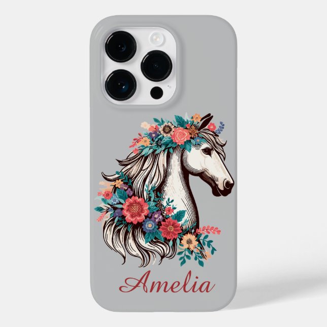 Nome Personalizado Boho Horse com Flores (Verso)