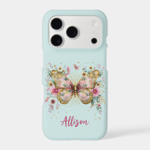 Nome Personalizado Borboleta Floral Asas Rosa e Do