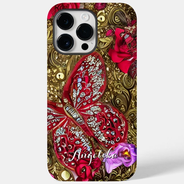 Nome Personalizado Borboleta Floral Vermelho e Dou (Verso)