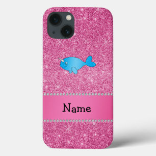 Nome personalizado brilho cor-de-rosa azul narwhal