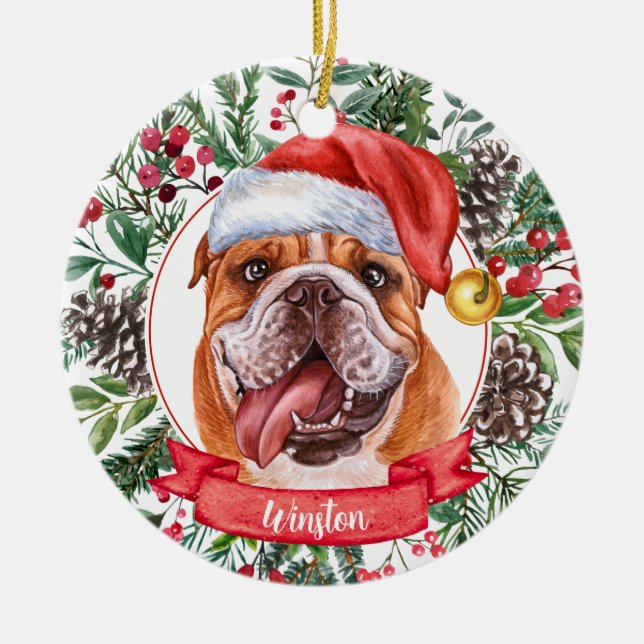 Nome Personalizado Bulldog Nome de Natal Ornamento (Frente)