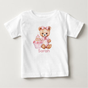 Nome Personalizado Camisa Bebê Rosa Teddy Bear