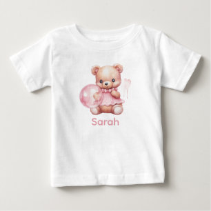 Nome Personalizado Camisa Bebê Rosa Teddy Bear