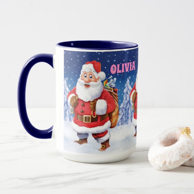 Nome personalizado caneca de Natal, Jolly Santas. (Com Donut)