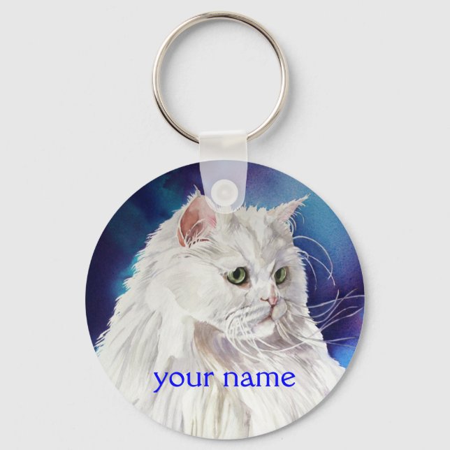 Nome Personalizado Chaveiro de Gato Persa Branco (Frente)