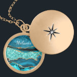 Nome Personalizado Colar Azul Azul Dourado Marble<br><div class="desc">Colares de Texto Personalizados Personalizados com Gito Personalizável Glitter Dourado Glitter Marble Aqua Turquoise Gift Agate - Adicione Seu Nome / Texto - Torne Seus Presentes Especiais De Colar! Redimensionar e mover ou remover / adicionar texto / elementos com a ferramenta Personalização! Escolha fonte / tamanho / cor! Design por...</div>