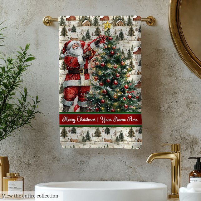 Nome Personalizado Conjunto de Presentes Santa Cla (Chic Santa Claus Christmas Bath Towel Set)