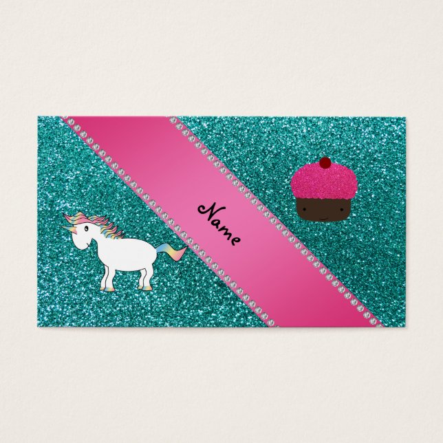 Nome personalizado cupcake unicorn turquoise glitt (Frente)