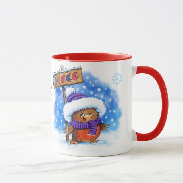 Nome personalizado da caneca de Natal Peace Robin (Direita)