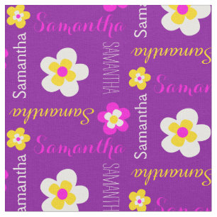 Nome personalizado da flor texto tecido rosa púrpu