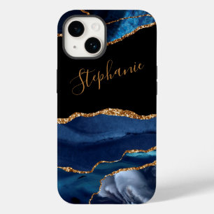 Nome Personalizado da Glitter Dourada Azul Agate