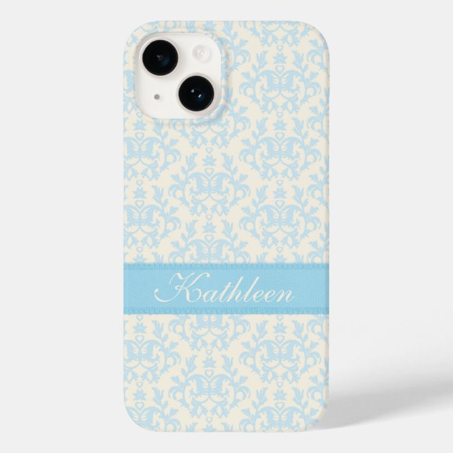 Nome personalizado damask light blue & creme (Verso)