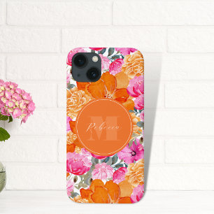 Nome Personalizado de Jardim Floral Laranja e Rosa