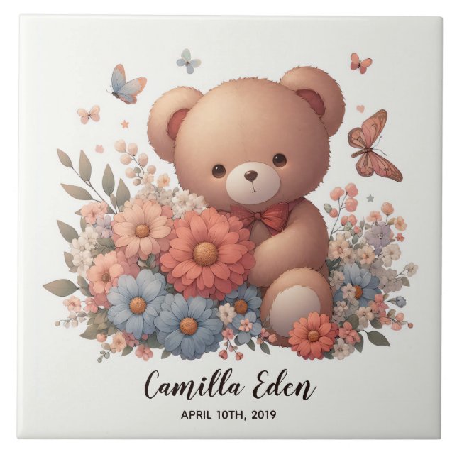 Nome personalizado de nascimento do bebê Azulejo c (Frente)