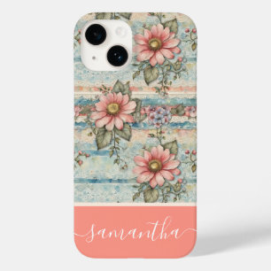 Nome Personalizado de Pêssego Floral Clássico Vint