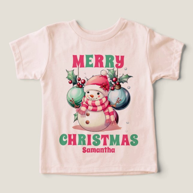 Nome Personalizado de Snowman de Natal Rosa (Design frontal)