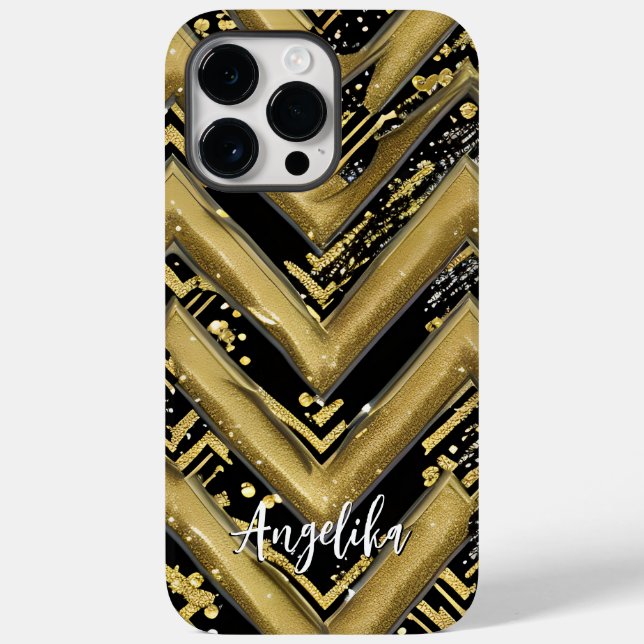 Nome Personalizado do Chevron Preto e Dourado (Verso)