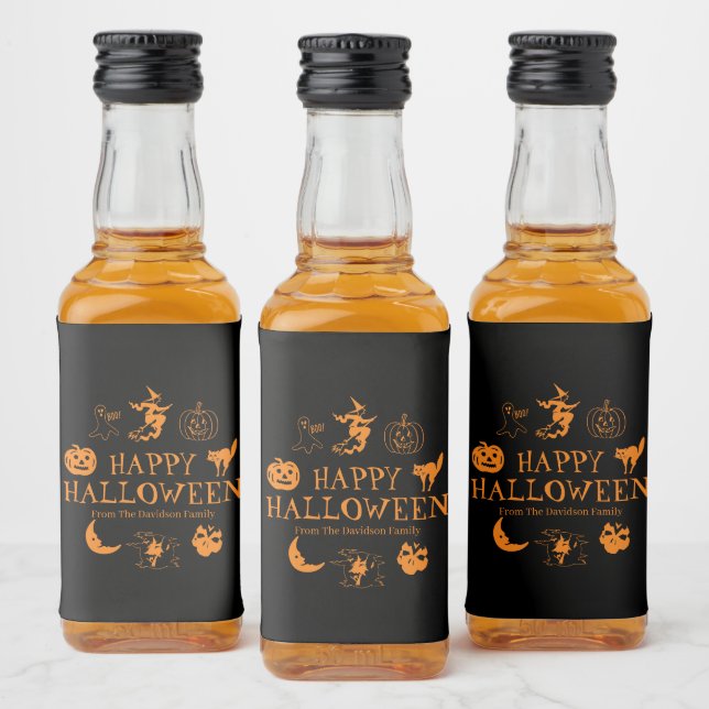 Nome personalizado do Feliz Halloween, preto alara (Garrafas)