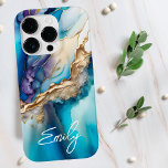 Nome Personalizado do Marble Dourado Azul Elegante<br><div class="desc">O moderno Elegante Azul Dourado Marble Personalizado Name iPhone 14 Pro Capas apresenta seu nome personalizado em uma tipografia elegante de script de caligrafia em um fundo moderno de mármore azul e ouro. Presente perfeito para ela no aniversário, mãe no Dia de as mães, irmã ou bestie no Natal e...</div>