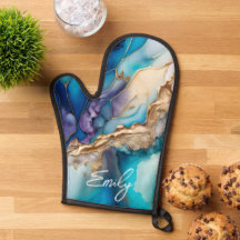 Nome Personalizado do Marble Dourado Azul Elegante