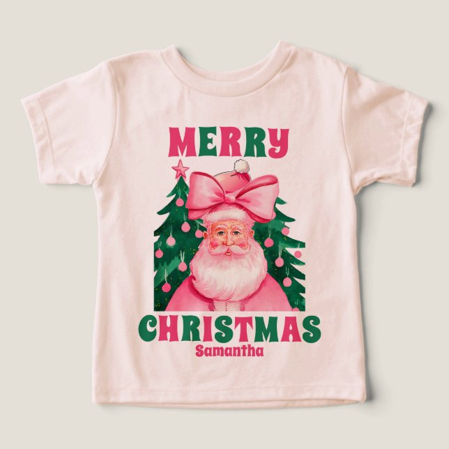 Nome Personalizado do Papai Noel de Natal Rosa (Design frontal)