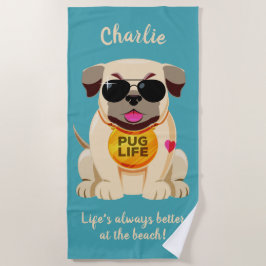 Nome personalizado do Pug Life e toalha de praia d