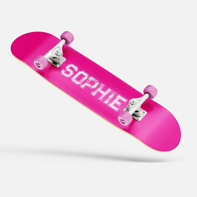 Nome Personalizado do skate Rosa Girassity (Girly Varsity Pink Skateboard Personalized Name)