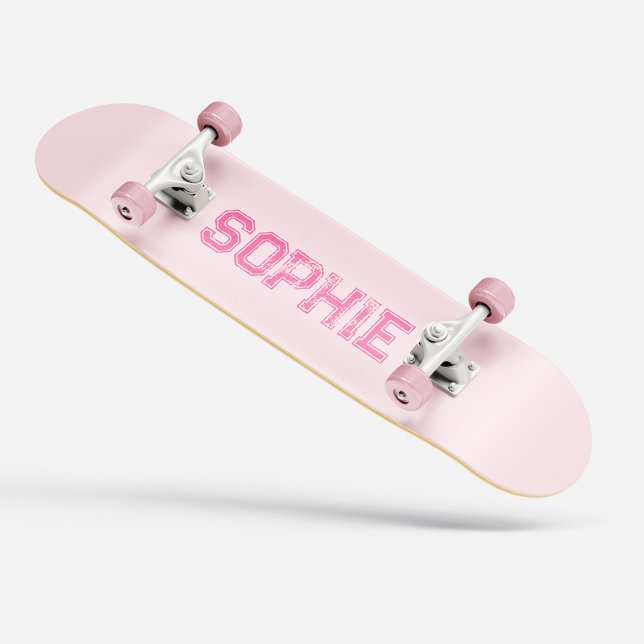 Nome Personalizado do skate Rosa Girassity (Girly Varsity Pink Skateboard Personalized Name)