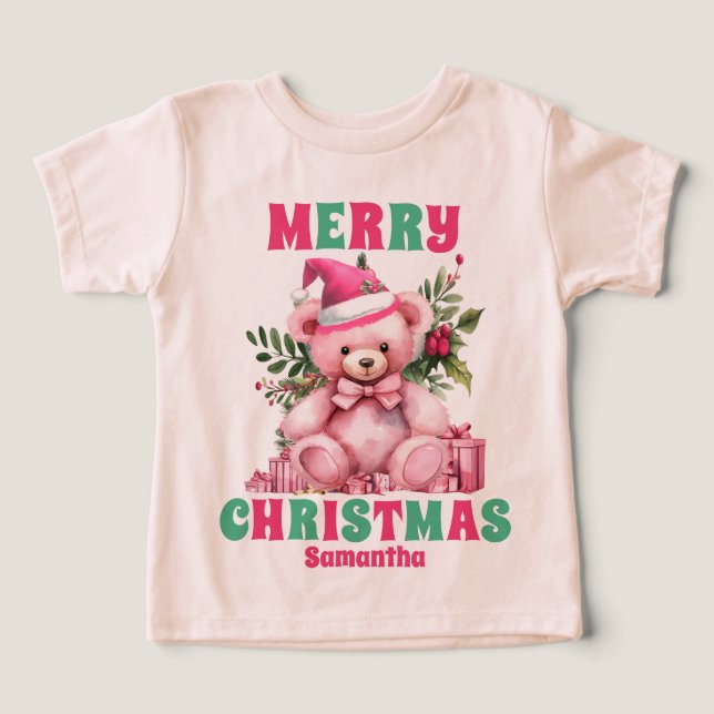 Nome Personalizado do Urso de Teddy de Natal Rosa (Design frontal)