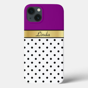 Nome Personalizado Dourado. Bolinhas roxas, branca