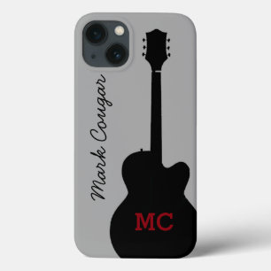 nome personalizado e iniciais guitarra negra