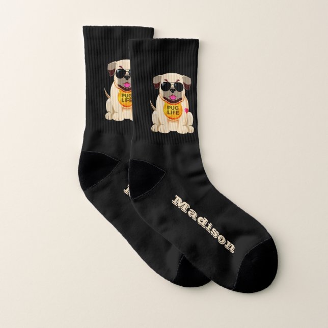 Nome personalizado e meias de cores do Pug Life (Par)
